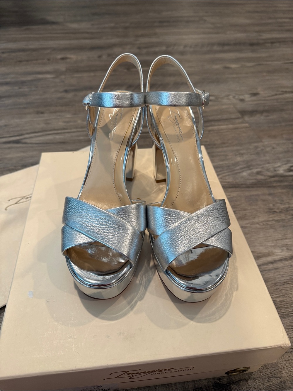 NWT Imagine by Vince Camuto Valora Silver Metallic Platform Block Heel Sandals - Picture 5 of 13